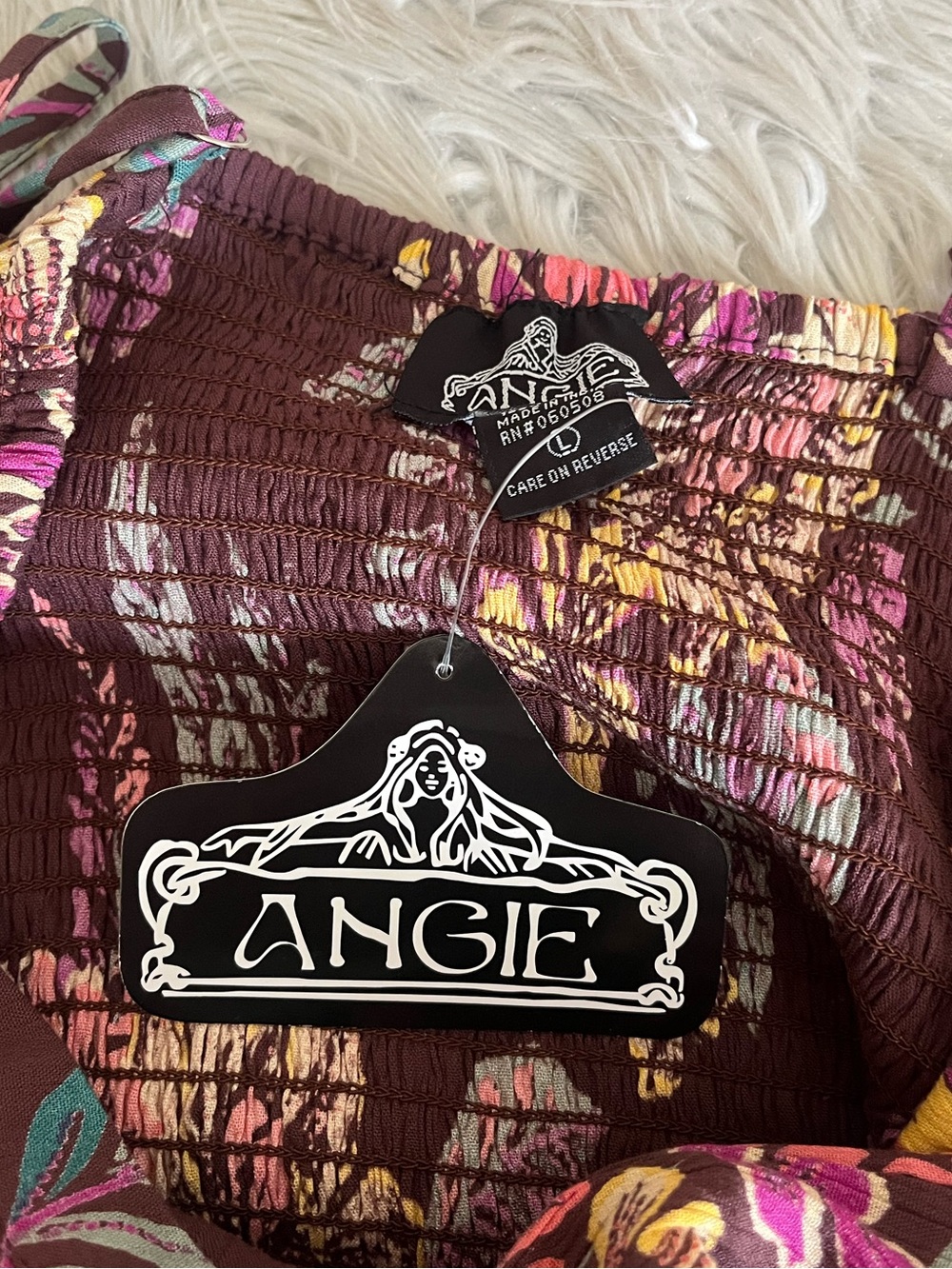 {Angie} Floral Sleeveless Twist-Front Midi Dress with Handkerchief Hem - Large - Picture 9 of 10